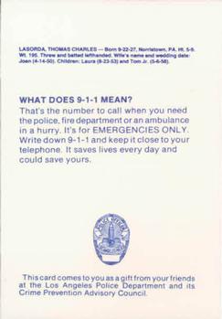 1986 Los Angeles Dodgers Police #NNO Tom Lasorda Back