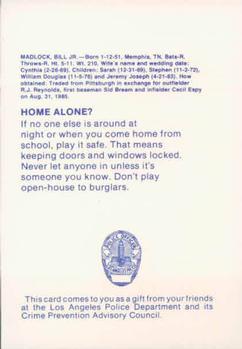 1986 Los Angeles Dodgers Police #NNO Bill Madlock Back