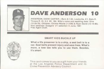 1987 Los Angeles Dodgers Police #1 Dave Anderson Back