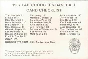 1987 Los Angeles Dodgers Police #29 Dodger Stadium Back