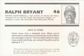 1987 Los Angeles Dodgers Police #2 Ralph Bryant Back