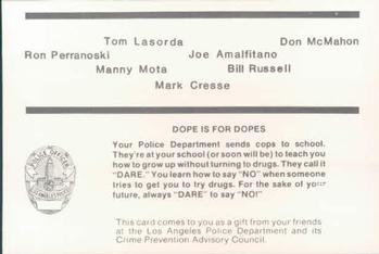 1987 Los Angeles Dodgers Police #30 Coaching Staff (Ron Perranoski / Tom Lasorda / Joe Amalfitano / Don McMahon / Manny Mota / Bill Russell / Mark Creese) Back