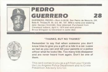 1987 Los Angeles Dodgers Police #5 Pedro Guerrero Back