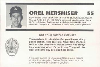 1987 Los Angeles Dodgers Police #7 Orel Hershiser Back