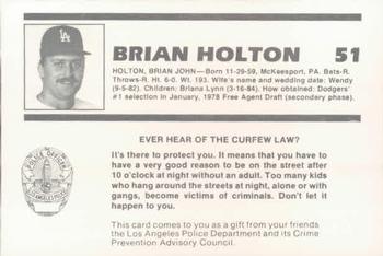 1987 Los Angeles Dodgers Police #8 Brian Holton Back