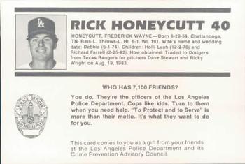 1987 Los Angeles Dodgers Police #9 Rick Honeycutt Back