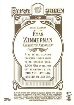 2012 Topps Gypsy Queen #149 Ryan Zimmerman Back