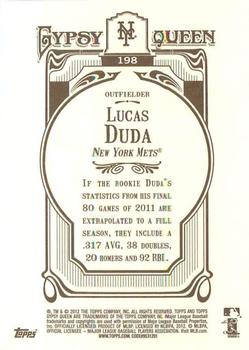 2012 Topps Gypsy Queen #198 Lucas Duda Back