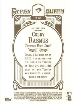 2012 Topps Gypsy Queen #218 Colby Rasmus Back