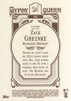 2012 Topps Gypsy Queen #58 Zack Greinke Back