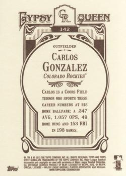 2012 Topps Gypsy Queen #142 Carlos Gonzalez Back
