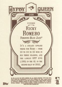 2012 Topps Gypsy Queen #168 Ricky Romero Back