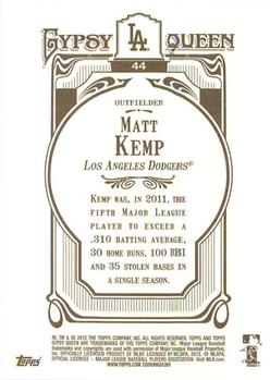 2012 Topps Gypsy Queen #44 Matt Kemp Back