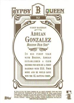 2012 Topps Gypsy Queen #92 Adrian Gonzalez Back