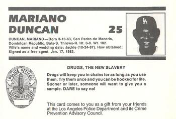 1988 Los Angeles Dodgers Police #NNO Mariano Duncan Back