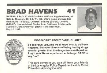 1988 Los Angeles Dodgers Police #NNO Brad Havens Back