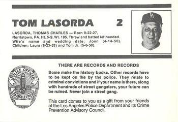 1988 Los Angeles Dodgers Police #NNO Tom Lasorda Back