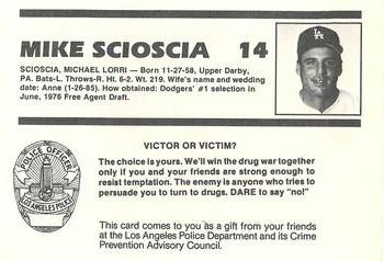 1988 Los Angeles Dodgers Police #NNO Mike Scioscia Back