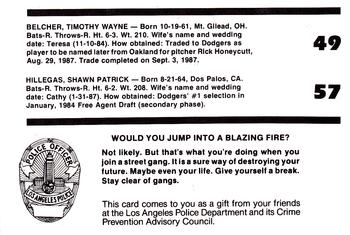 1988 Los Angeles Dodgers Police #NNO Tim Belcher / Shawn Hillegas Back