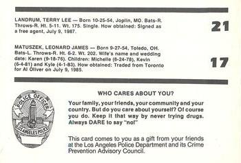 1988 Los Angeles Dodgers Police #NNO Tito Landrum / Len Matuszek Back