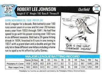 1998 Philadelphia Athletics Historical Society Fan Favorites #45 Bob Johnson Back