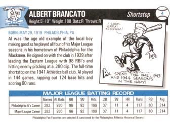 1998 Philadelphia Athletics Historical Society Fan Favorites #4 Al Brancato Back