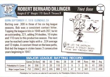 1998 Philadelphia Athletics Historical Society Fan Favorites #5 Bob Dillinger Back