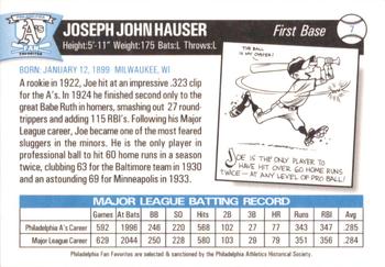 1998 Philadelphia Athletics Historical Society Fan Favorites #7 Joe Hauser Back