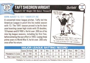 1998 Philadelphia Athletics Historical Society Fan Favorites #8 Taffy Wright Back