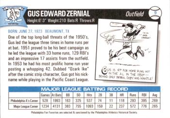 1998 Philadelphia Athletics Historical Society Fan Favorites #9 Gus Zernial Back