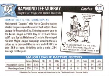 1998 Philadelphia Athletics Historical Society Fan Favorites #10 Ray Murray Back