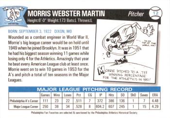 1998 Philadelphia Athletics Historical Society Fan Favorites #12 Morrie Martin Back