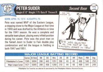 1998 Philadelphia Athletics Historical Society Fan Favorites #13 Pete Suder Back