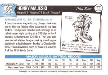 1998 Philadelphia Athletics Historical Society Fan Favorites #18 Hank Majeski Back