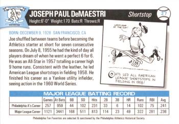 1998 Philadelphia Athletics Historical Society Fan Favorites #27 Joe DeMaestri Back