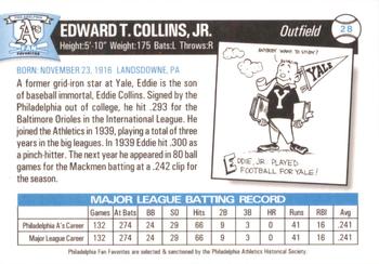 1998 Philadelphia Athletics Historical Society Fan Favorites #28 Eddie Collins, Jr. Back