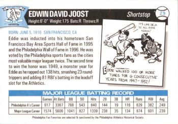 1998 Philadelphia Athletics Historical Society Fan Favorites #29 Eddie Joost Back