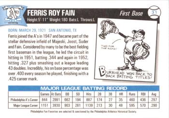 1998 Philadelphia Athletics Historical Society Fan Favorites #31 Ferris Fain Back