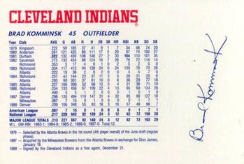 1989 Cleveland Indians The Tribe #17 Brad Komminsk Back