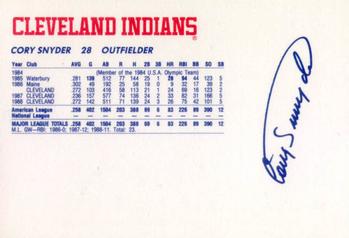 1989 Cleveland Indians The Tribe #25 Cory Snyder Back