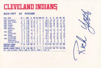1989 Cleveland Indians The Tribe #27 Rich Yett Back