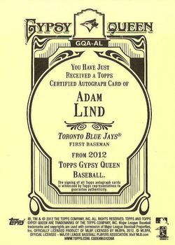 2012 Topps Gypsy Queen - Autographs #GQA-AL Adam Lind  Back