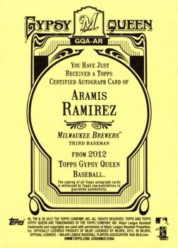 2012 Topps Gypsy Queen - Autographs #GQA-AR Aramis Ramirez  Back