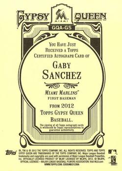 2012 Topps Gypsy Queen - Autographs #GQA-GS Gaby Sanchez  Back