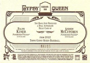 2012 Topps Gypsy Queen - Dual Relic Autographs #GQDAR-KM Ralph Kiner / Andrew McCutchen Back