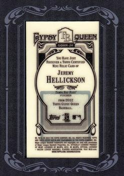 2012 Topps Gypsy Queen - Framed Mini Relics #GQMR-JH Jeremy Hellickson  Back