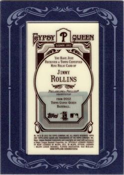 2012 Topps Gypsy Queen - Framed Mini Relics #GQMR-JRO Jimmy Rollins  Back