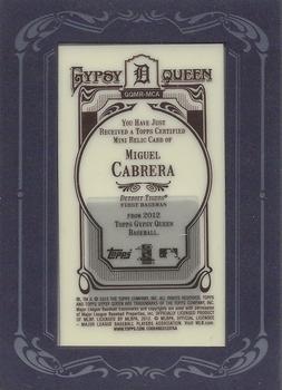 2012 Topps Gypsy Queen - Framed Mini Relics #GQMR-MCA Miguel Cabrera  Back