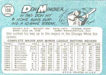 1965 Topps #108 Don Mincher Back
