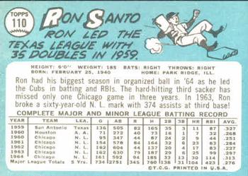 1965 Topps #110 Ron Santo Back